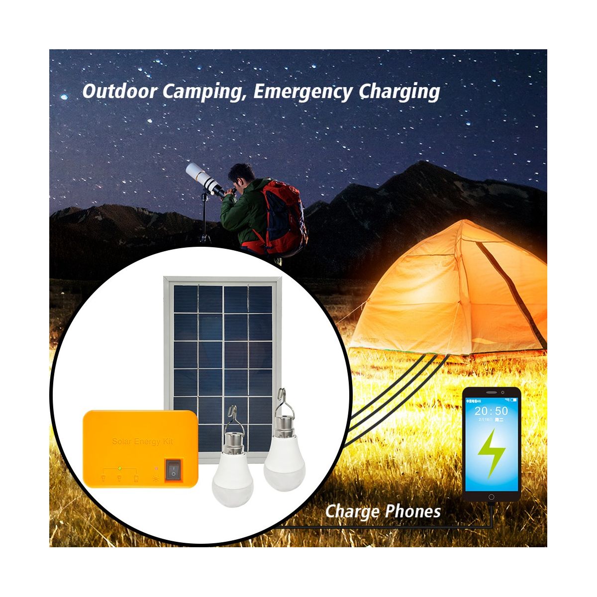 Camping Solar Panel Light 2  Set Solar Charger Energy Saving Solar Light Outdoor Indoor Rechargeable LED LightA