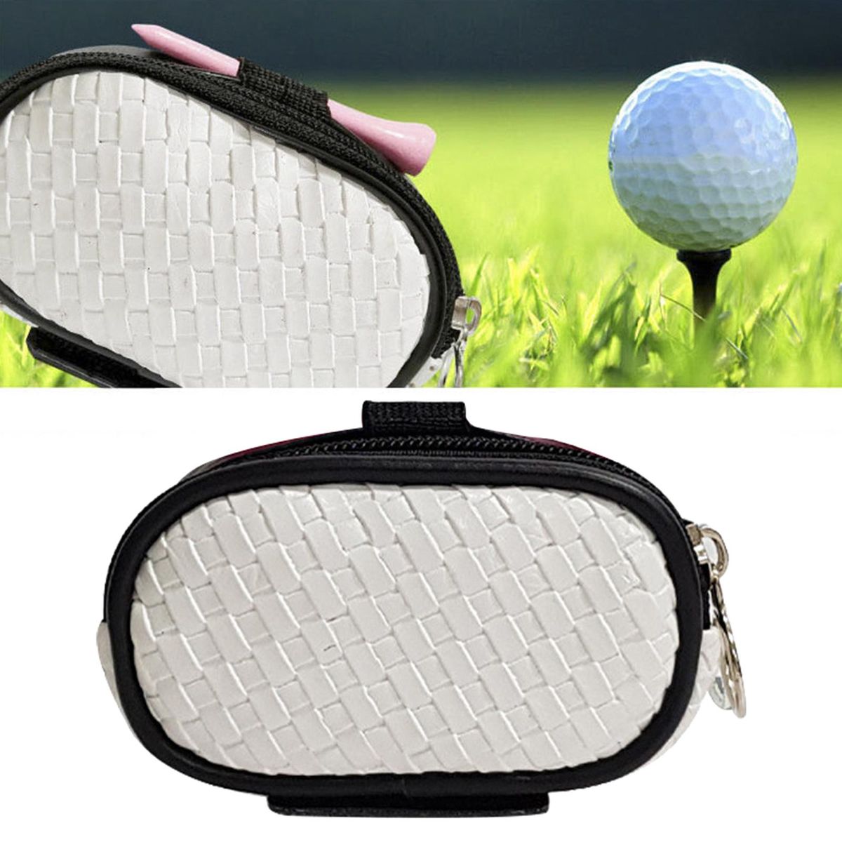 Small PU Golf Ball Bag Carrying Case Zipper Training Supply For White