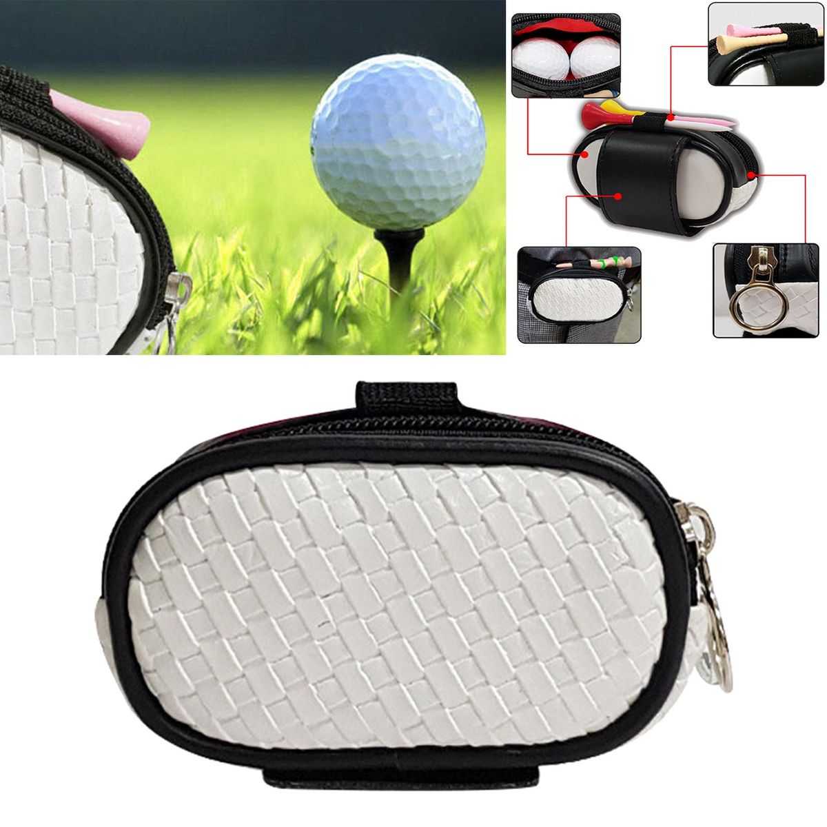 Small PU Golf Ball Bag Carrying Case Zipper Training Supply For White
