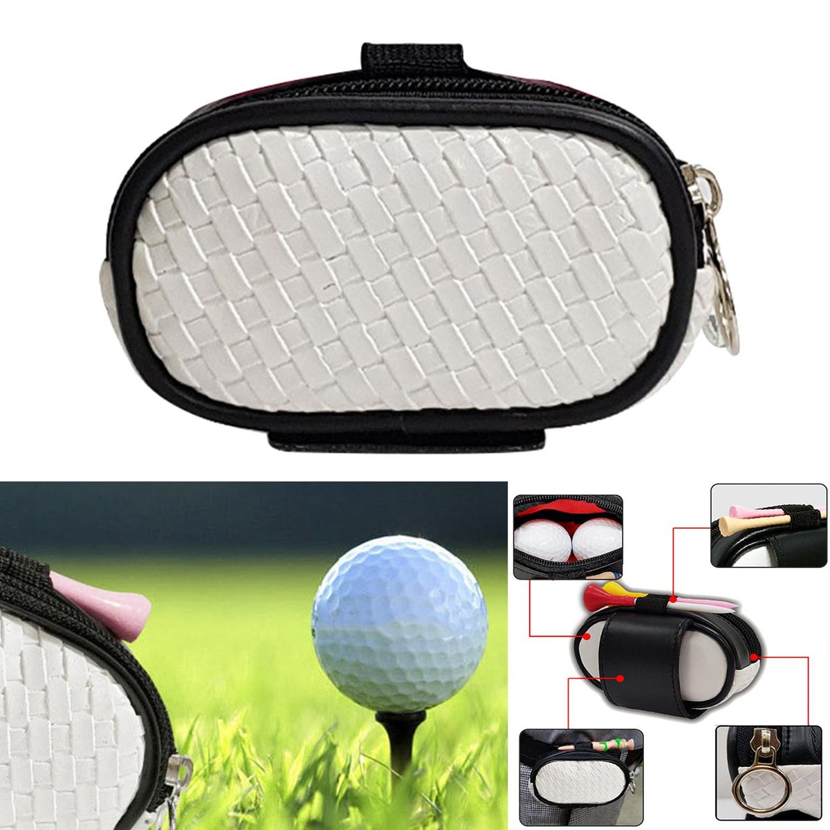 Small PU Golf Ball Bag Carrying Case Zipper Training Supply For White