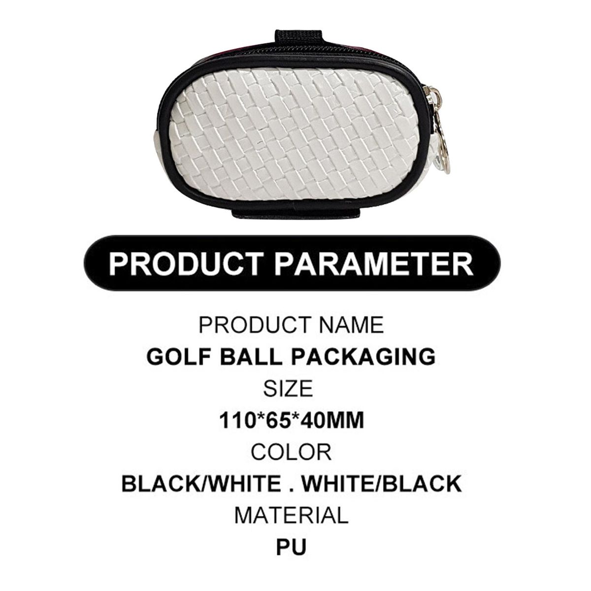 Small PU Golf Ball Bag Carrying Case Zipper Training Supply For White