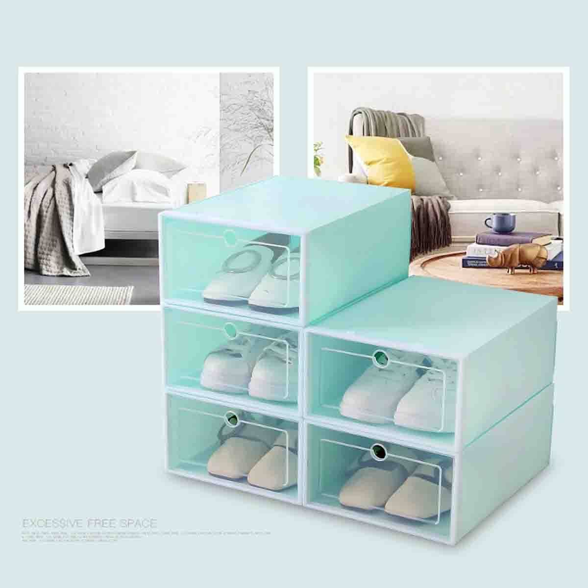 6pcs Transparent Plastic Shoe Box Shoe Storage Box Shoe Box Space Saving Combination Blue