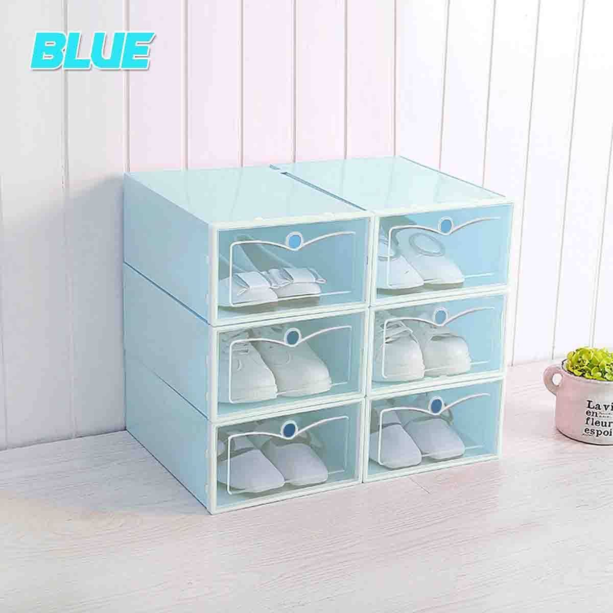 6pcs Transparent Plastic Shoe Box Shoe Storage Box Shoe Box Space Saving Combination Blue