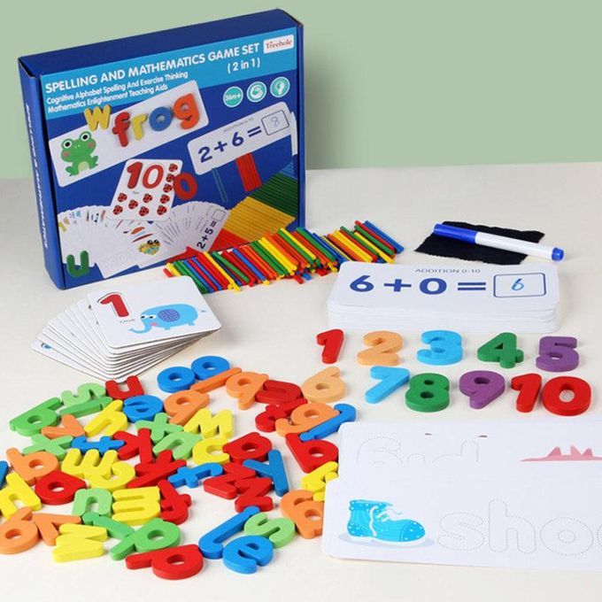 Wooden Spelling Words Numbers Two In One Kids Alphanumeric-