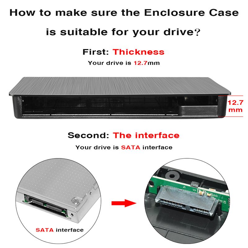 USB3.0 SATA External DVD Enclosure Hard Plastic Case For Laptop Notebook 12.7Mm CD-ROM Case Without Optical Drive