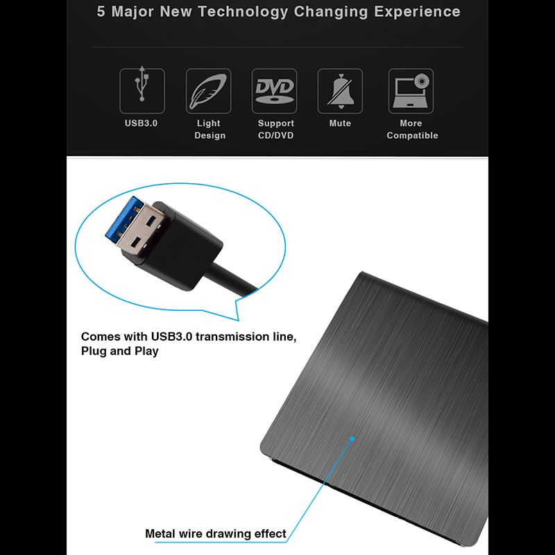 USB3.0 SATA External DVD Enclosure Hard Plastic Case For Laptop Notebook 12.7Mm CD-ROM Case Without Optical Drive