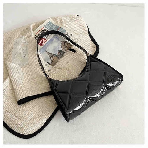 Artificial Patent Leather Quilted Baguette Bag