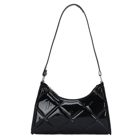 Artificial Patent Leather Quilted Baguette Bag