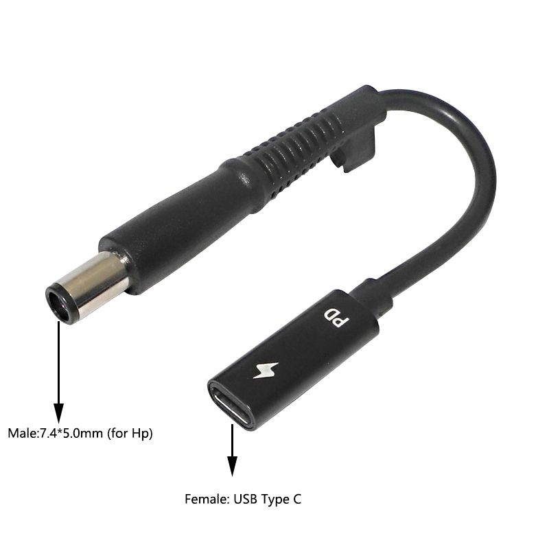 USB 3.1 Type C USB C Laptop Charger Power Adapter Converter USB Type C Female To 4.0*1.35 5.5*2.5 4.5*3.0 4.0*1.7mm Dc Plug Jack-7.4-5.0mm (for Hp)