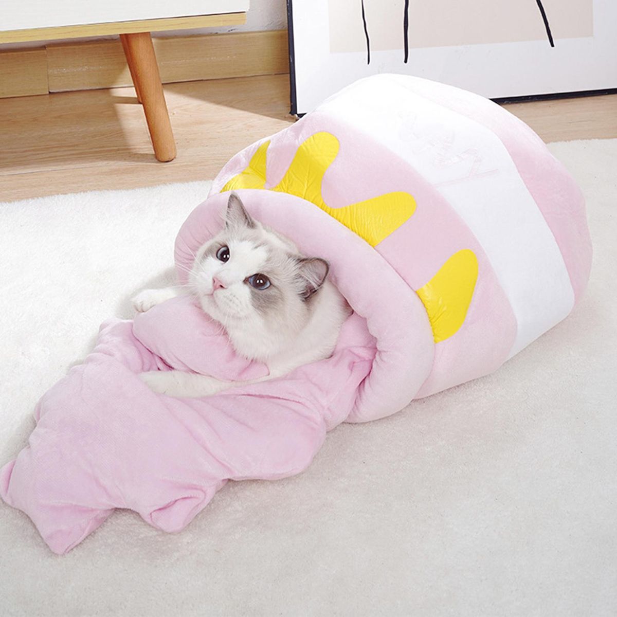 Cat Kennel Honey Pot Shape Dog Cat Plush Cozy Cave Bed Pink