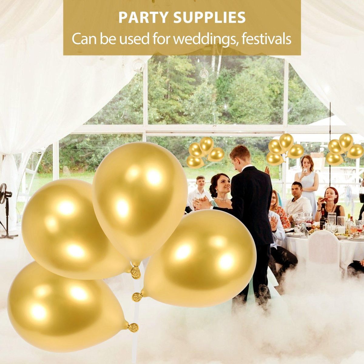 100Pcs Gold Metallic Chrome Latex Balloons, 5Inch Round