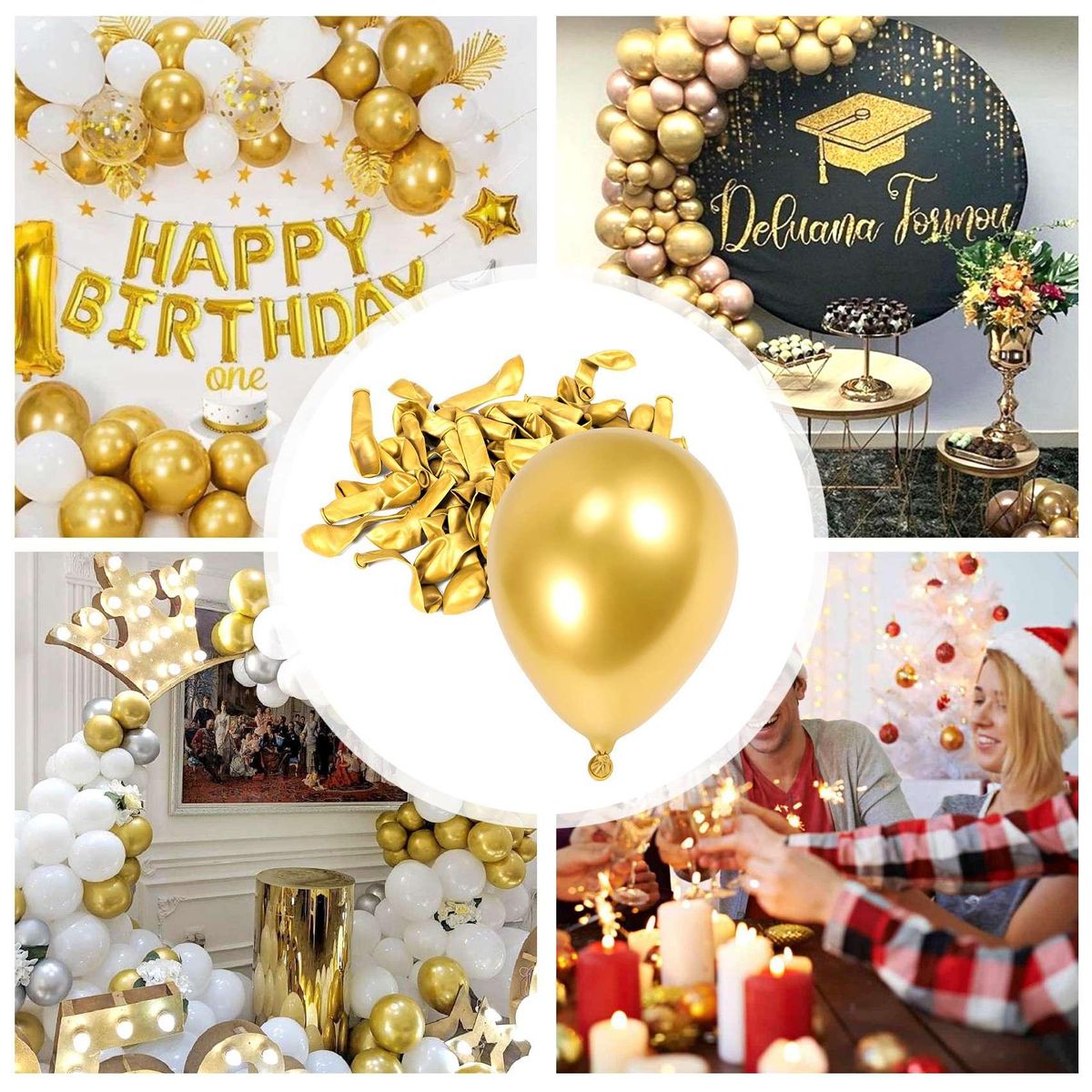 100Pcs Gold Metallic Chrome Latex Balloons, 5Inch Round