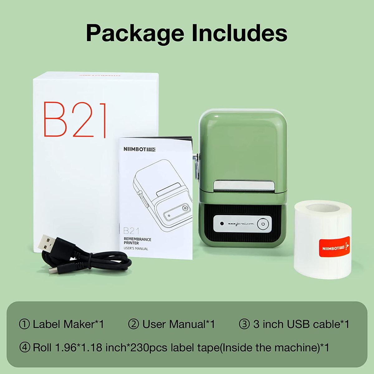 NIIMBOT B21 Inkless Label Maker, Portable Thermal Label Printer For Clothing, Address,