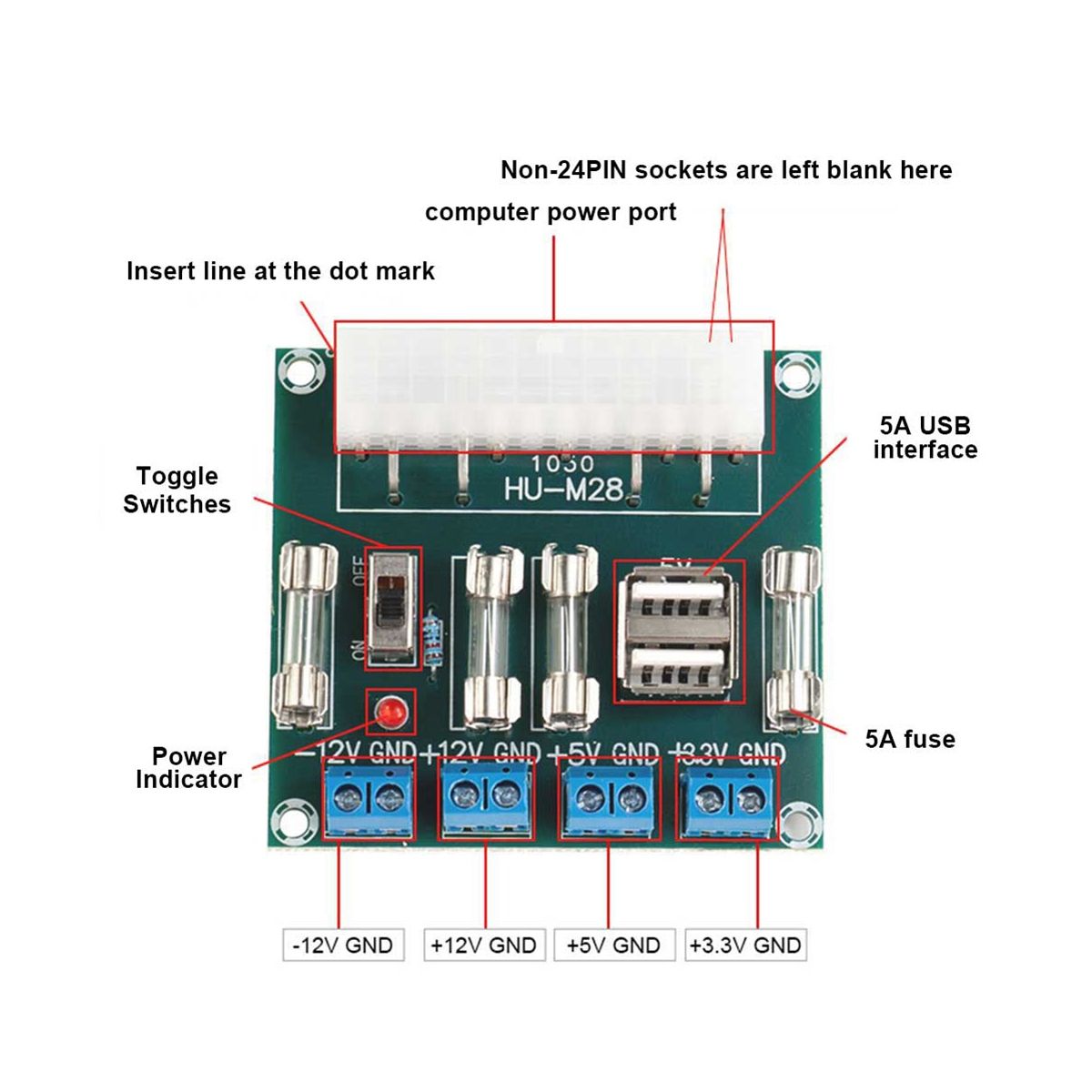 HU-M28 Desktop PC Power ATX Transfer Board Power Adapter Supply Test Module Power Supply Circuit Outlet Module