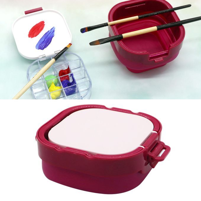 Foldable Artist Watercolor Washer Water Bucket Painting Box Red