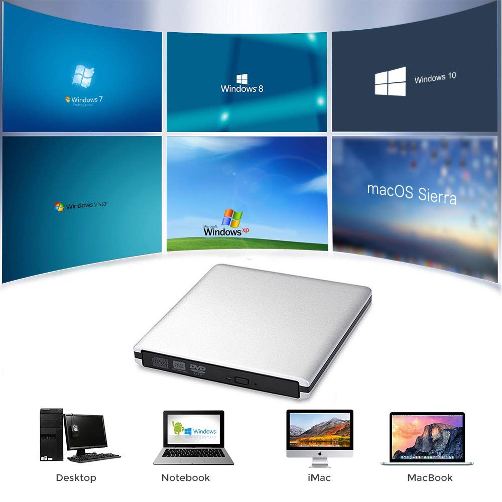 Compact Slim External USB 3.0 Laptop PC Drive DVD RW CD Writer Burner Recorder Slot Load Reader Player Optical Drive