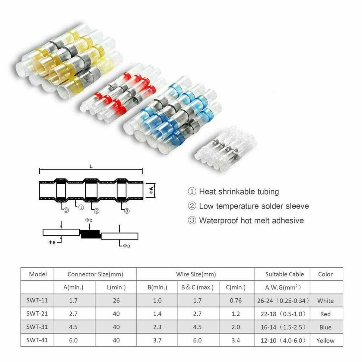 800Pcs Waterproof Heat Shrink Wire Connectors Terminals
