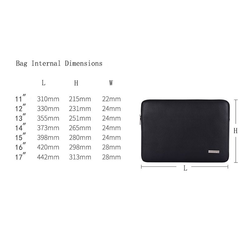 Laptop Sleeve PU Leather Protective Case Carrying Bag-Black