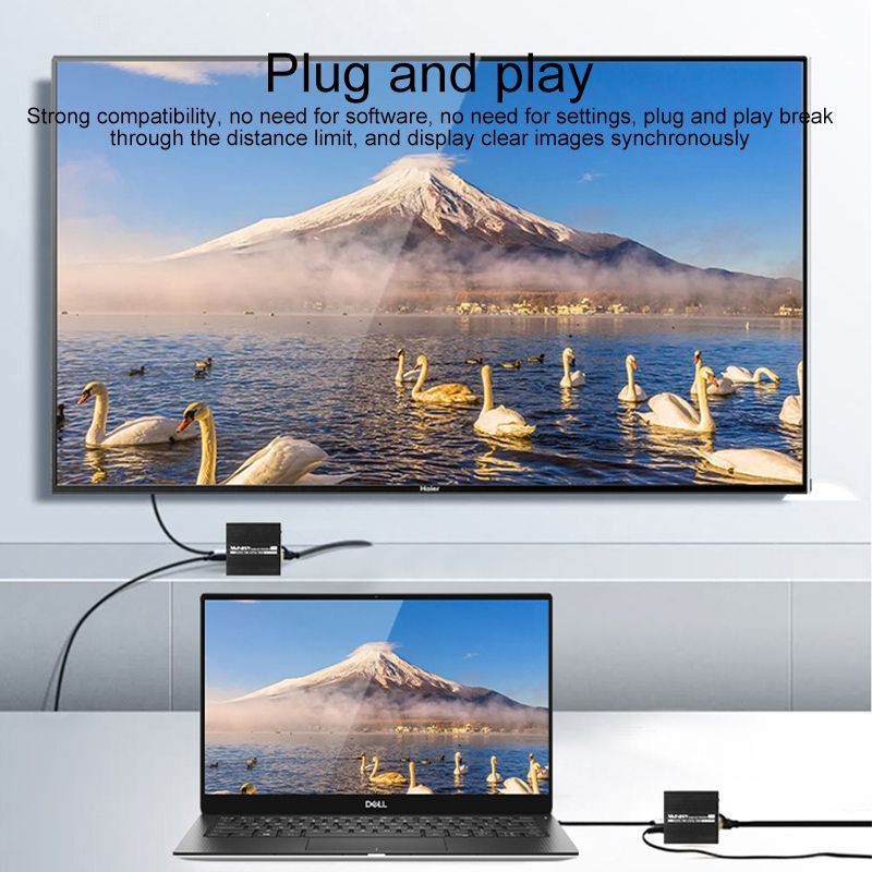 HDMI Extender Transmitter + Receiver Converter Ethernet Cable, Transmission Distance: 70m, US Plug (Black)