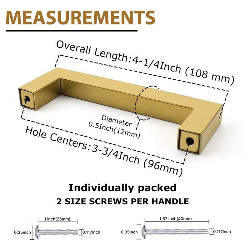 10Pack 3.75in Cabinet Pulls Gold Cabinet Pulls,Gold Pulls Hardware Brushed Brass Pulls Square Satin Brass Cabinet