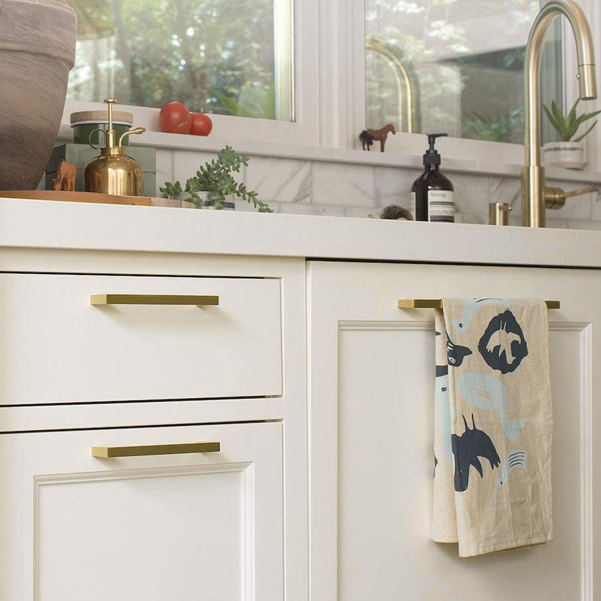 10Pack 3.75in Cabinet Pulls Gold Cabinet Pulls,Gold Pulls Hardware Brushed Brass Pulls Square Satin Brass Cabinet