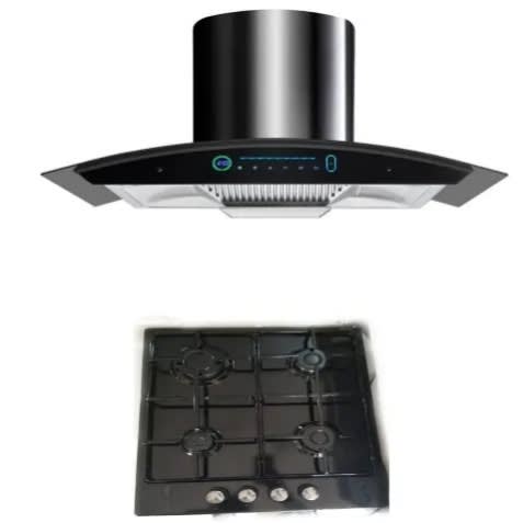 4burner Gas Cooker + 90cm Sensor Hand Control Range Hood