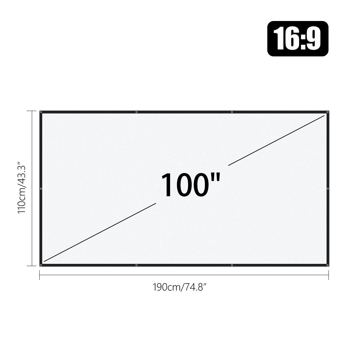 16:9/4:3 84/100inch Portable Foldable Projector Screen HD Indoor Outdoor W/ Bag 【100-inch】16:9
