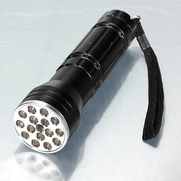 Ultra Super Bright Flashlight Torch Light W 3in1 15 LED+UV+LASER Black