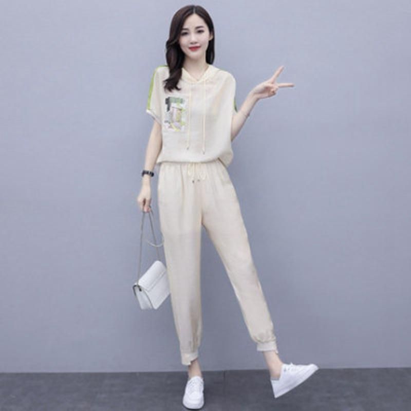 Women's Sports Suit 2023 Summer New Fashion Hooded Sweater Comfortable High Waist Skinny Pants Western Style Two-Piece Suit