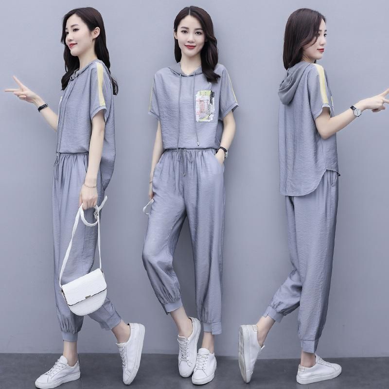 Women's Sports Suit 2023 Summer New Fashion Hooded Sweater Comfortable High Waist Skinny Pants Western Style Two-Piece Suit