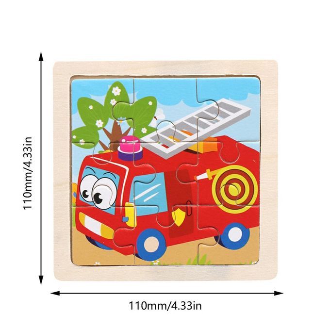 Small Puzzle  Hildren's Puzzle 9 Pie Es Of Woody Forest Animal Story Puzzle-Multicolor-Fire Truck