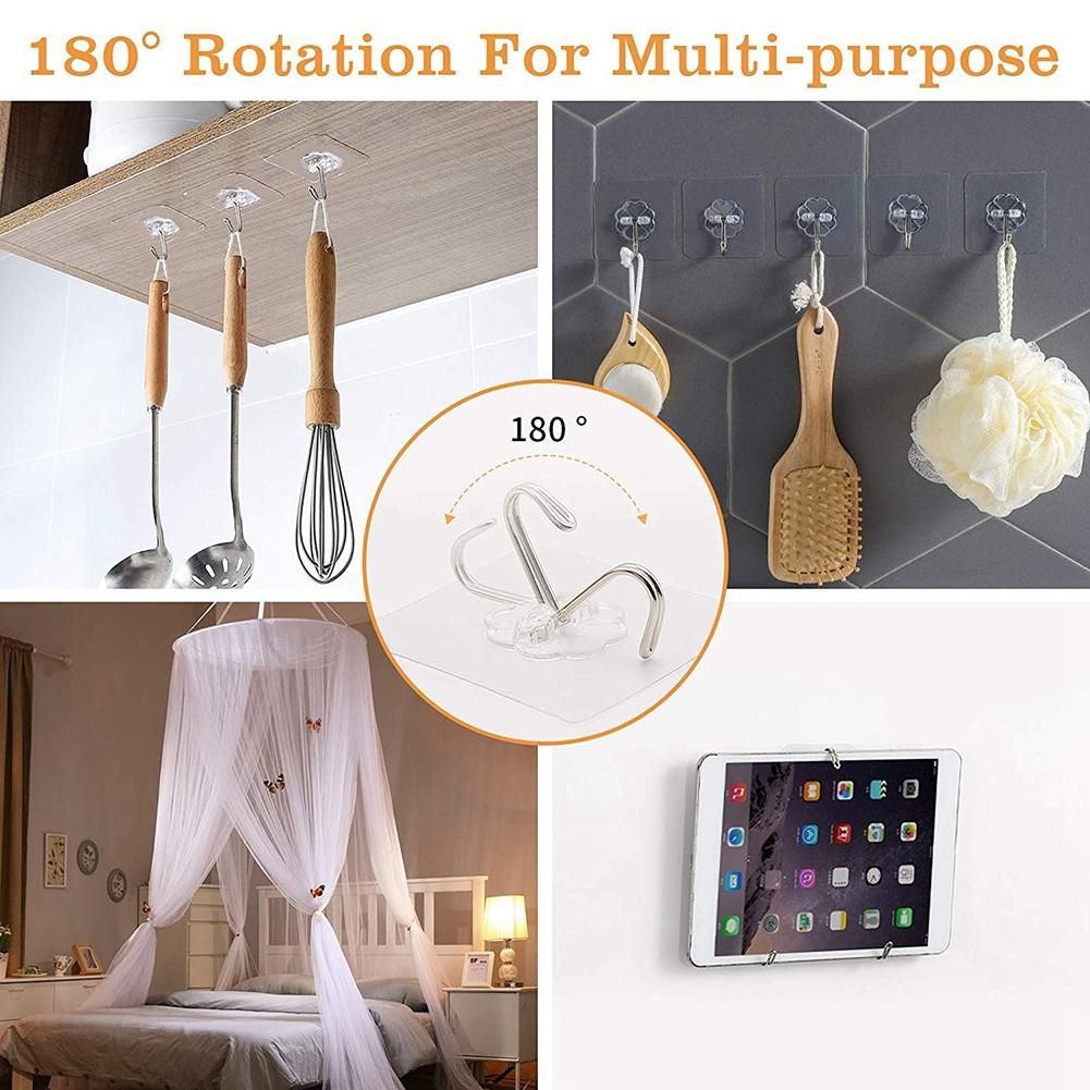 100Pcs Wall Hook,Storage Rack Kitchen Without Nails Transparent Strong Sticky Heavy Adhesive Stainless Steel Wall Hooks
