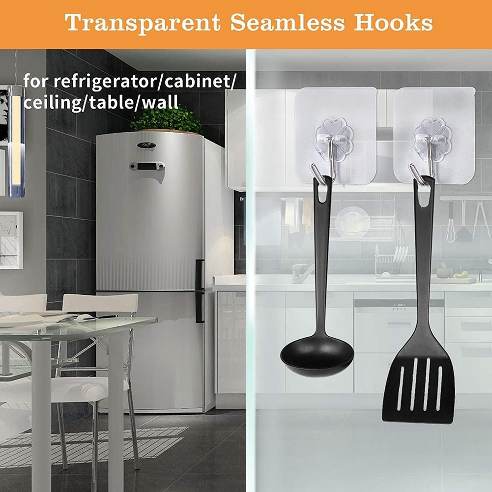 100Pcs Wall Hook,Storage Rack Kitchen Without Nails Transparent Strong Sticky Heavy Adhesive Stainless Steel Wall Hooks