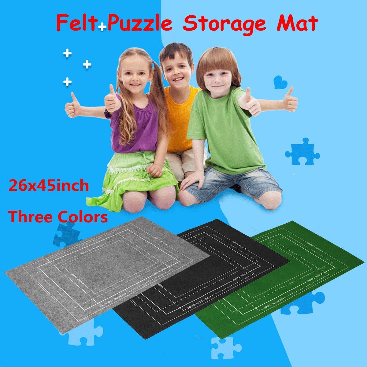 1500 Pieces Of Storage Blanket Felt Puzzle Storage Mat Felt Puzzle Blanket 66X116 -Black/Green/Gray Grey