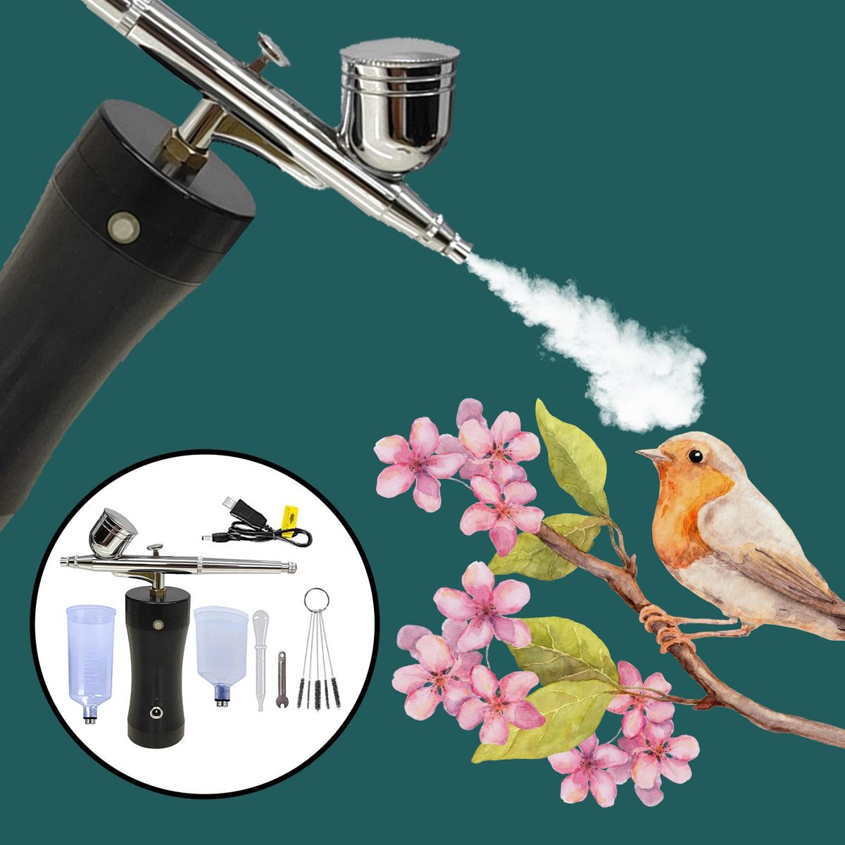 Handheld Mini Airbrush Set  Pump Air Compressor Kit For Black