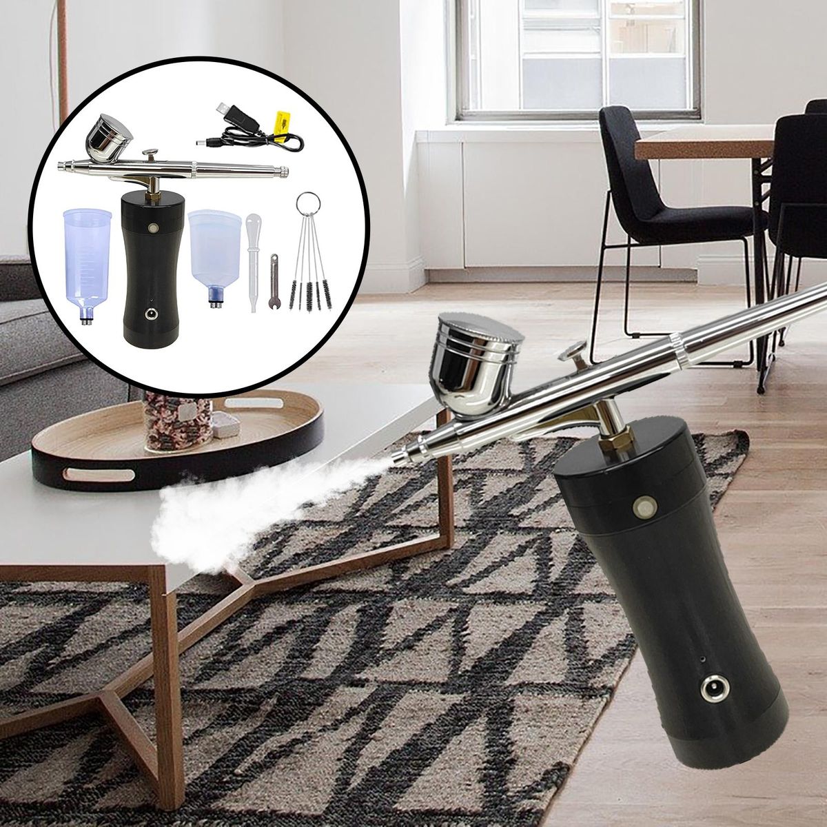 Handheld Mini Airbrush Set  Pump Air Compressor Kit For Black
