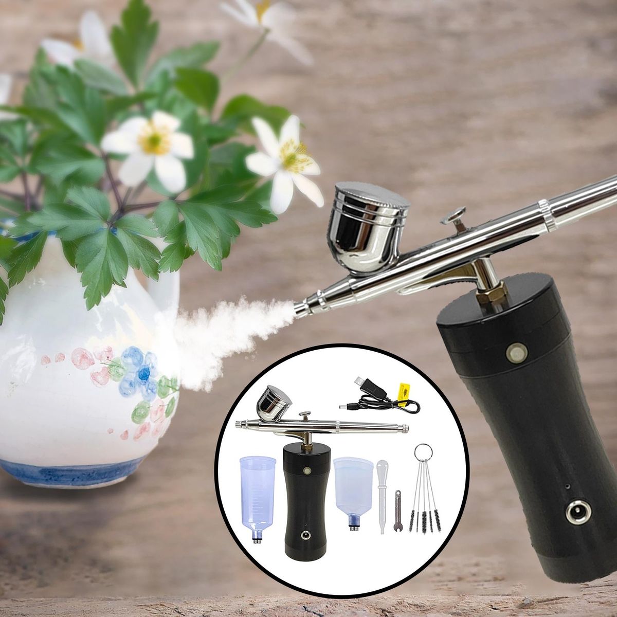 Handheld Mini Airbrush Set  Pump Air Compressor Kit For Black