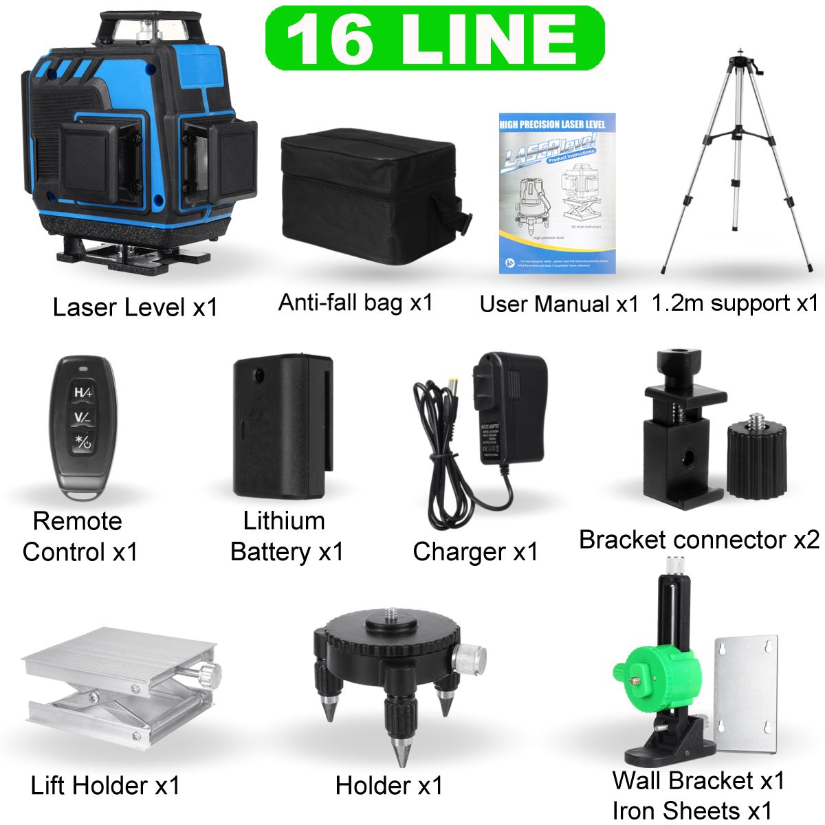4D 16 Lines Green Laser Levels 360 Horizontal &Vertical Cross Lines With Auto Self-Leveling Super Powerful Laser Beam-Set C Wth 1.2M Tripo