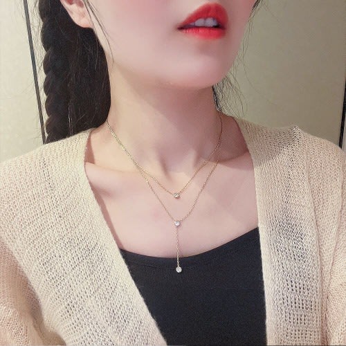 Cute Triple Circle Pendant Crystal Necklace- Gold