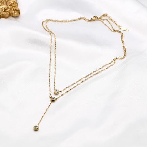 Cute Triple Circle Pendant Crystal Necklace- Gold
