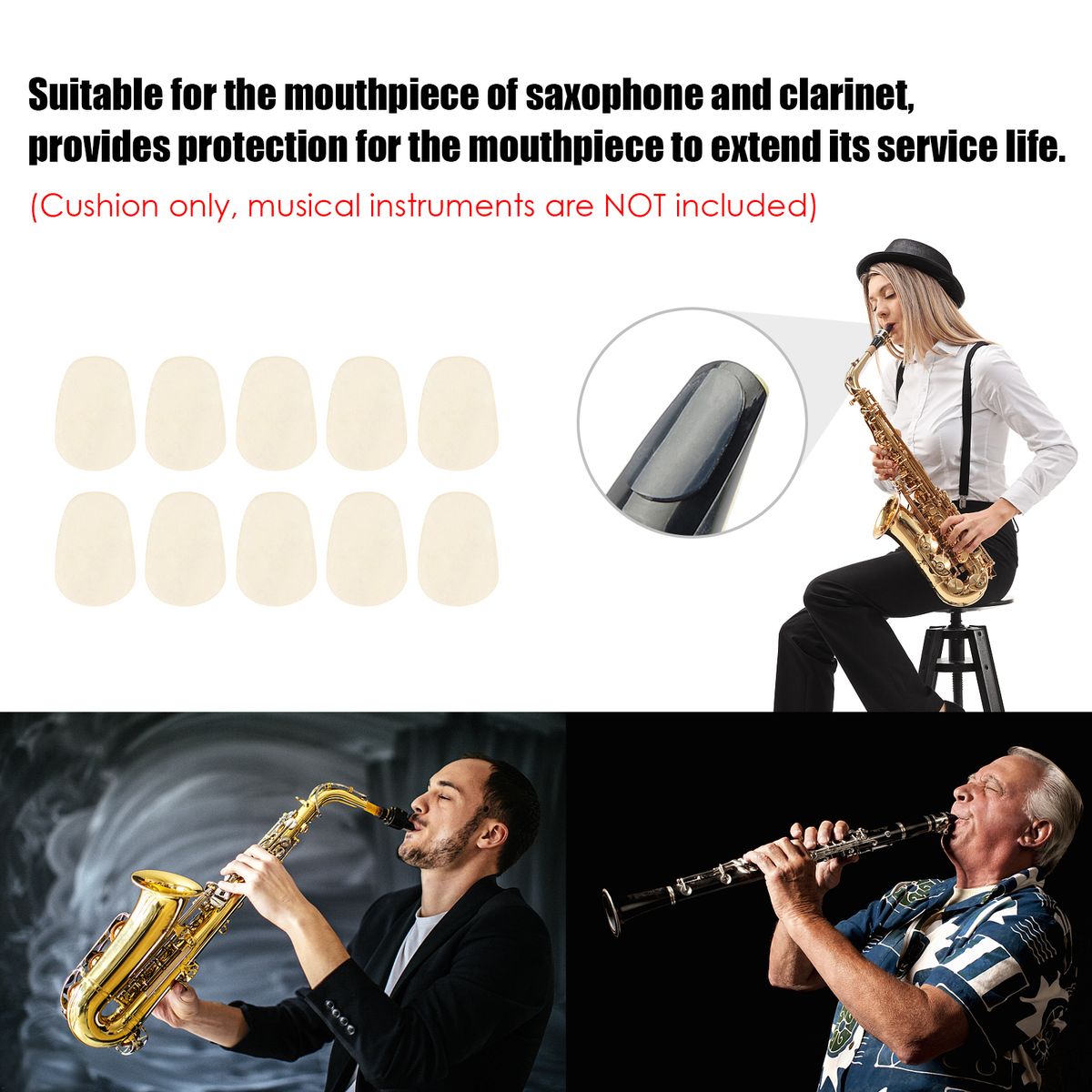 10 PCS 0.5mm Thick Mouthpiece Cushion For Saxophone Clarinet