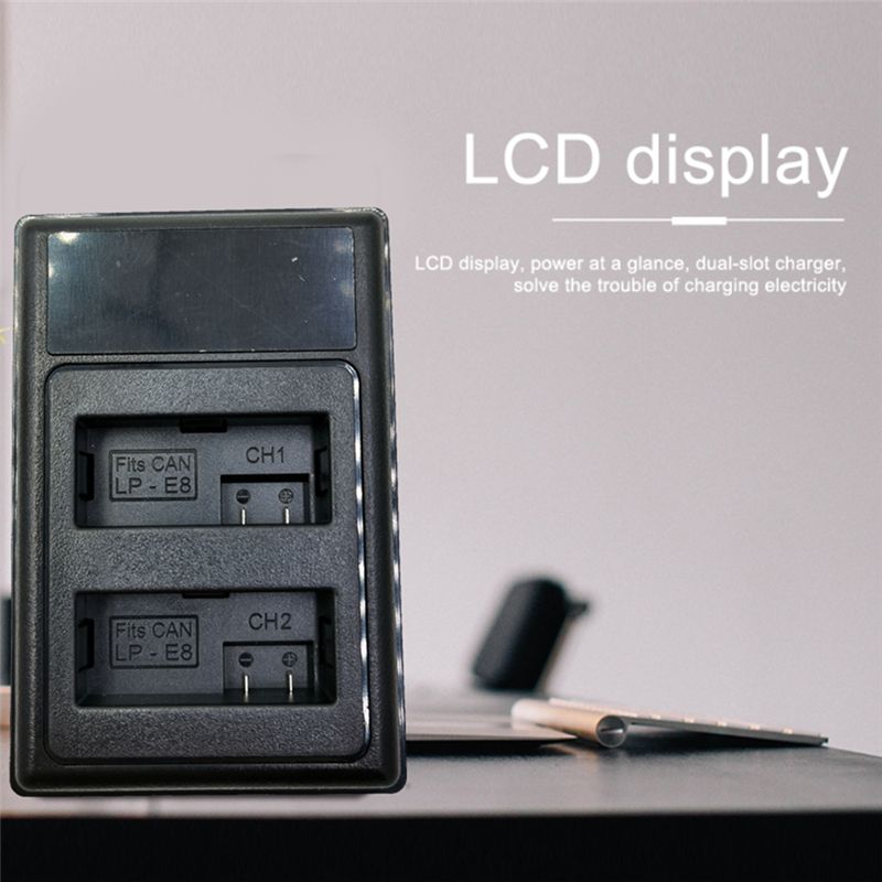LP-E8 Charger LCD USB Dual Battery Charger for Canon EOS
