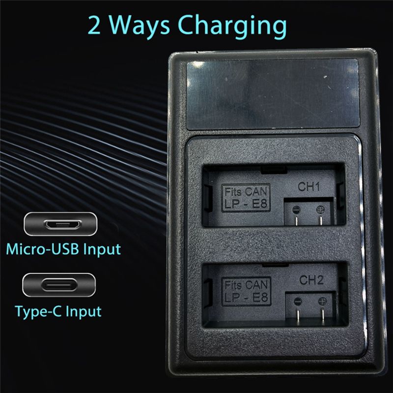 LP-E8 Charger LCD USB Dual Battery Charger for Canon EOS