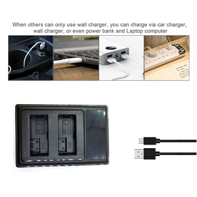 LP-E8 Charger LCD USB Dual Battery Charger for Canon EOS