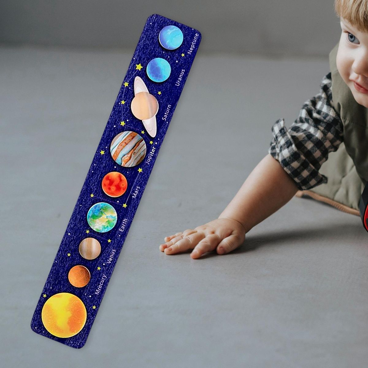 Montessori Solar System Puzzle Board Planet Dark Blue A
