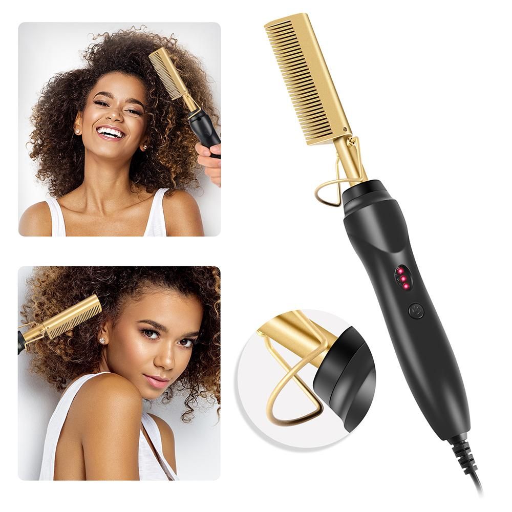 Portable Electric Wet And Dry Dual Use Straight And Curly Hair Tempreture Adjustable Copper Comb