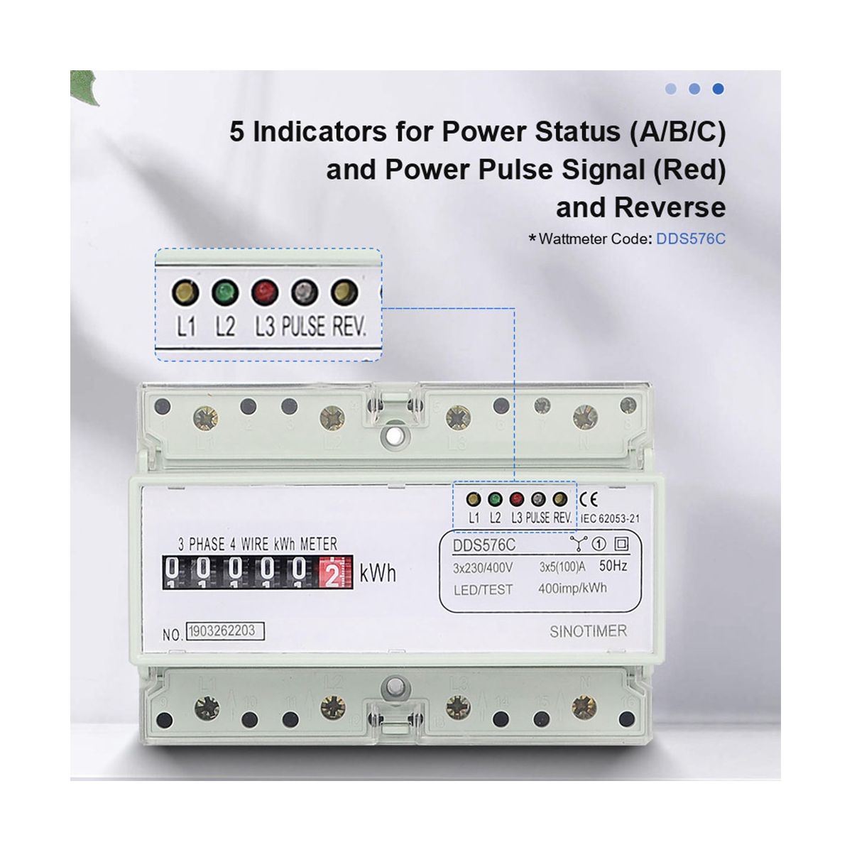 Three Phase 4 Wires Digital Power Electric Electricity Meter KWh Power Consumption Monitor DIN Rail Mount AC 380V 400V B