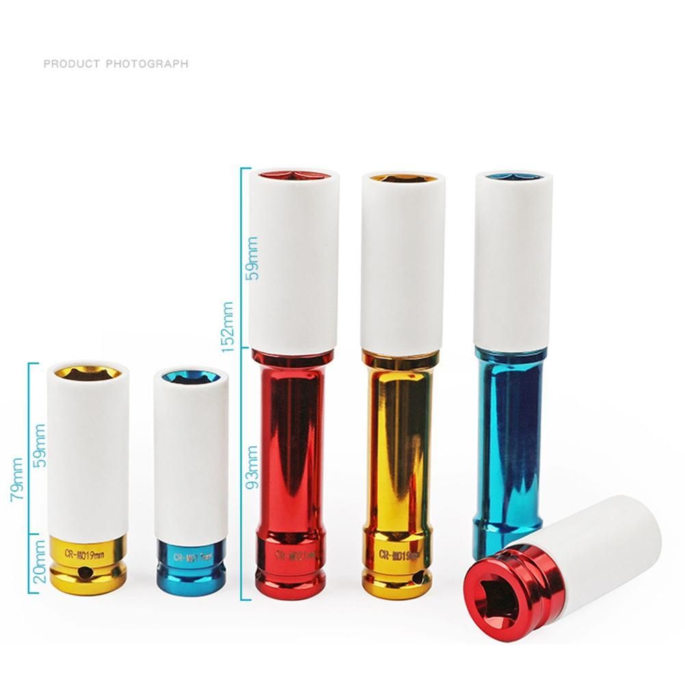 17 19 21Mm Lengthen Colorful Sleeve Tire Protection Sleeve Wall Deep Impact Nut Socket Alloy Wheel 3Pcs
