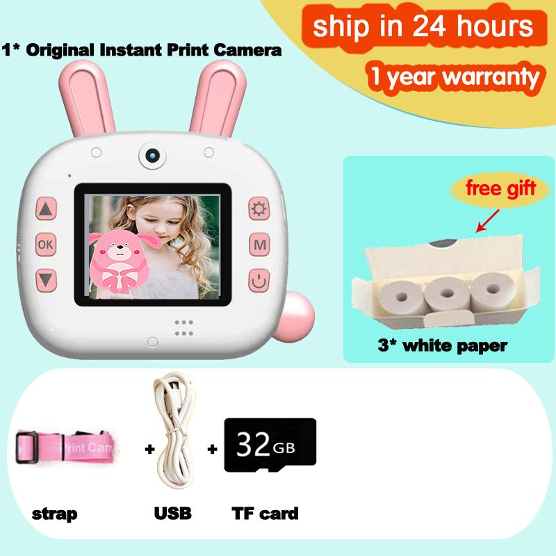 Portable Mini Wifi Child Instant Print Camera Thermal Printing Camera Digital Photo Camera Girl Toy Kid Camera Video Recorder 3 Paper 32G