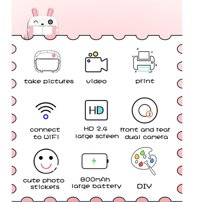 Portable Mini Wifi Child Instant Print Camera Thermal Printing Camera Digital Photo Camera Girl Toy Kid Camera Video Recorder 3 Paper 32G